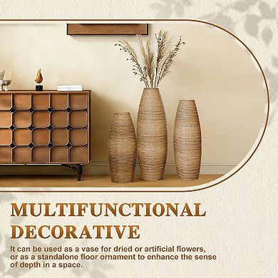 Trikiousd 3-Piece PVC Floor Vase Set Rattan Style 27.56" 23.2" 19.69" Tall