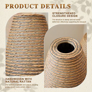 Trikiousd 3-Piece PVC Floor Vase Set Rattan Style 27.56" 23.2" 19.69" Tall