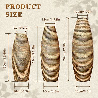 Trikiousd 3-Piece PVC Floor Vase Set Rattan Style 27.56" 23.2" 19.69" Tall