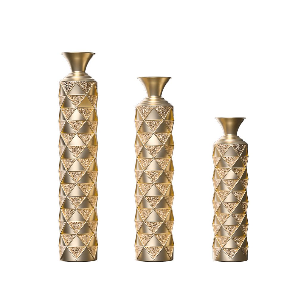 Trikiousd Set of 3 Metal Decorative Vases 3D Triangle Pattern Tall ...