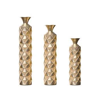 Trikiousd Set of 3 Metal Decorative Vases 3D Triangle Pattern Tall Floor Vases 33.5" 29.5" 25.2"