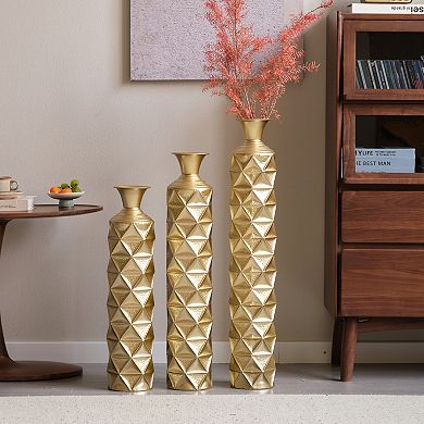 Trikiousd Set of 3 Metal Decorative Vases 3D Triangle Pattern Tall Floor Vases 33.5" 29.5" 25.2"