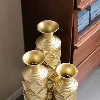 Trikiousd Set of 3 Metal Decorative Vases 3D Triangle Pattern Tall Floor Vases 33.5" 29.5" 25.2"