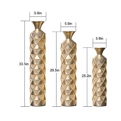 Trikiousd Set of 3 Metal Decorative Vases 3D Triangle Pattern Tall Floor Vases 33.5" 29.5" 25.2"