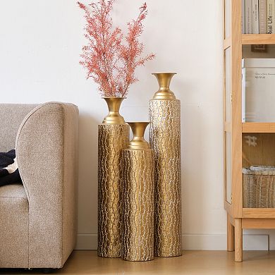 Trikiousd Set of 3 Metal Decorative Vases with Distressed Finish 34" 29" 25"