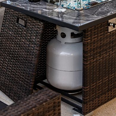 Trikiousd 30" Propane Fire Pit Table 50000 BTU Square Tile Top with Wicker Base