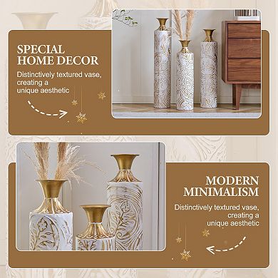 Trikiousd 3-Piece Metal Floor Vase Set 33.5" 28.7" 24" Tall