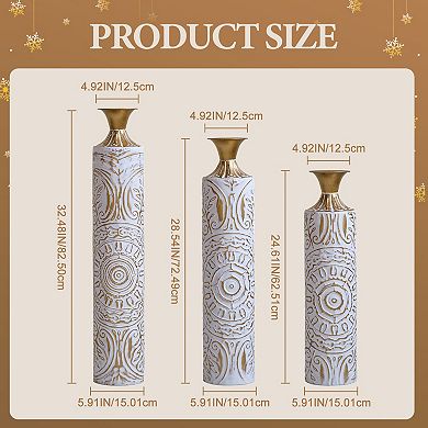 Trikiousd 3-Piece Metal Floor Vase Set 33.5" 28.7" 24" Tall