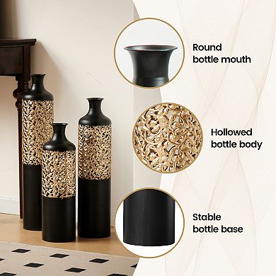 Trikiousd 3-Piece Metal Floor Vase Set 28.7" 24.8" 20.8" Tall Geometric