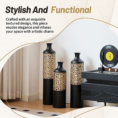 Trikiousd 3-Piece Metal Floor Vase Set 28.7" 24.8" 20.8" Tall Geometric