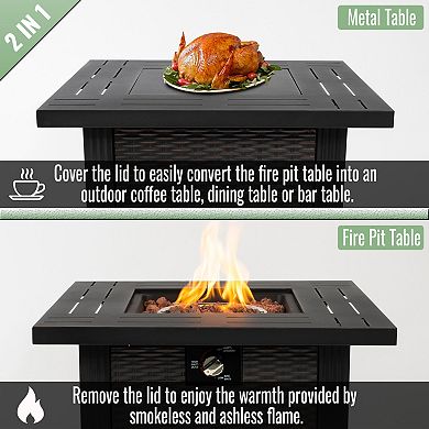 Trikiousd 28" Propane Fire Pit Table 50000 BTU Square Outdoor Patio Heater