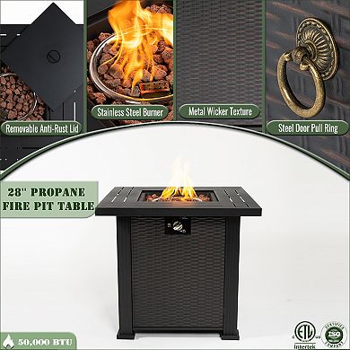 Trikiousd 28" Propane Fire Pit Table 50000 BTU Square Outdoor Patio Heater