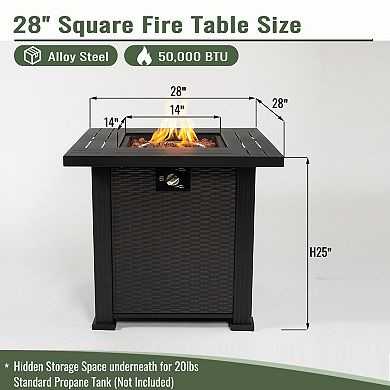 Trikiousd 28" Propane Fire Pit Table 50000 BTU Square Outdoor Patio Heater