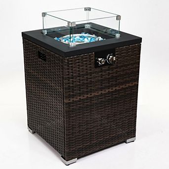 Trikiousd 22" Propane Fire Pit Table 50000 BTU Wicker Fire Table with Wind Guard