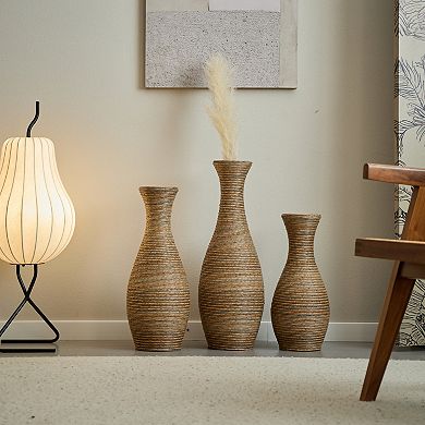 Trikiousd 3-Piece Artificial Rattan Floor Vase Set 27.56" 23.62" 19.69" Tall