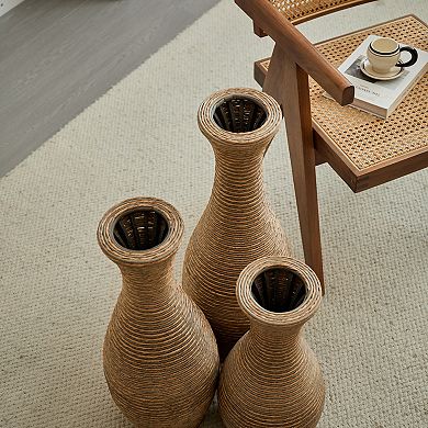 Trikiousd 3-Piece Artificial Rattan Floor Vase Set 27.56" 23.62" 19.69" Tall