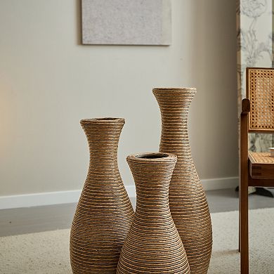 Trikiousd 3-Piece Artificial Rattan Floor Vase Set 27.56" 23.62" 19.69" Tall