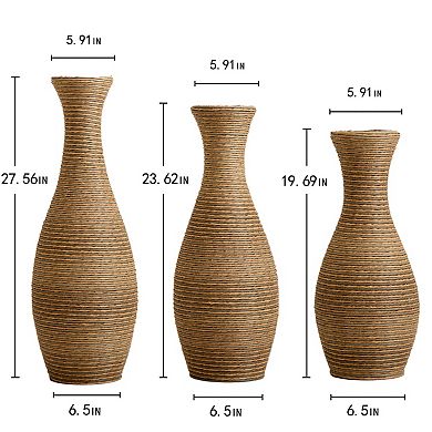 Trikiousd 3-Piece Artificial Rattan Floor Vase Set 27.56" 23.62" 19.69" Tall