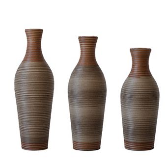 Trikiousd Set of 3 Hand-Woven PVC Rattan Floor Vases Set 28.35" 24.41" 20.47" Tall