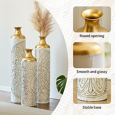 Trikiousd Set of 3 Metal Floor Vases 33.07" 29.13" 24.41" Tall