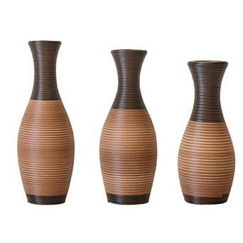 Trikiousd Set of 3 Designer Floor Vases PVC Rattan Style Decorative Vases 27.56" 23.62" 19.69" Tall