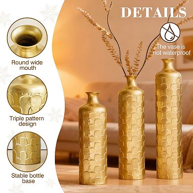 Trikiousd Set of 3 Floor Metal Vases Geometric Decorative Vases 34.25" 29.33" 25.2"
