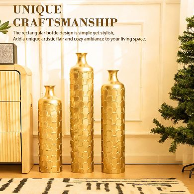 Trikiousd Set of 3 Floor Metal Vases Geometric Decorative Vases 34.25" 29.33" 25.2"