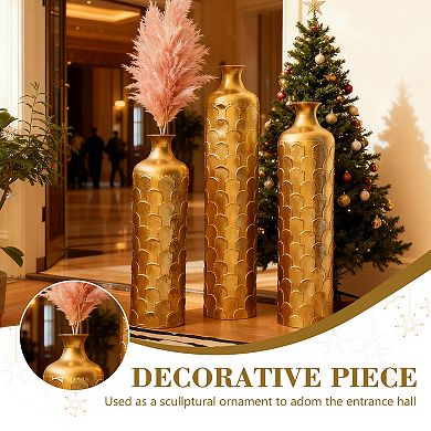 Trikiousd Set of 3 Floor Metal Vases Geometric Decorative Vases 34.25" 29.33" 25.2"