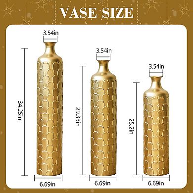 Trikiousd Set of 3 Floor Metal Vases Geometric Decorative Vases 34.25" 29.33" 25.2"