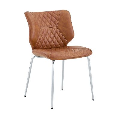 Trikiousd Leather Dining Chairs Set of 2, Brown High-Back Diamond-Tufted Chairs with Metal Legs