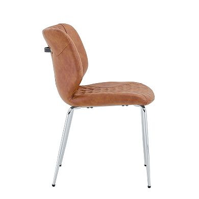 Trikiousd Leather Dining Chairs Set of 2, Brown High-Back Diamond-Tufted Chairs with Metal Legs