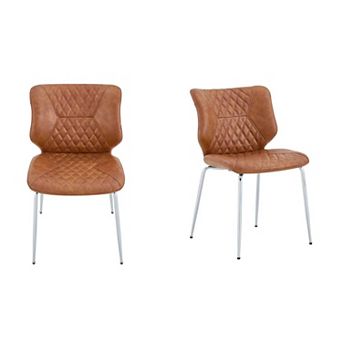 Trikiousd Leather Dining Chairs Set of 2, Brown High-Back Diamond-Tufted Chairs with Metal Legs
