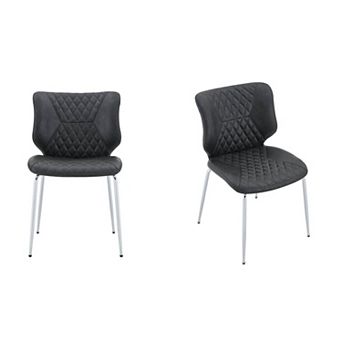 Trikiousd Leather Dining Chairs Set of 2, Brown High-Back Diamond-Tufted Chairs with Metal Legs