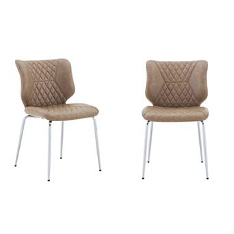 Trikiousd Leather Dining Chairs Set of 2, Brown High-Back Diamond-Tufted Chairs with Metal Legs