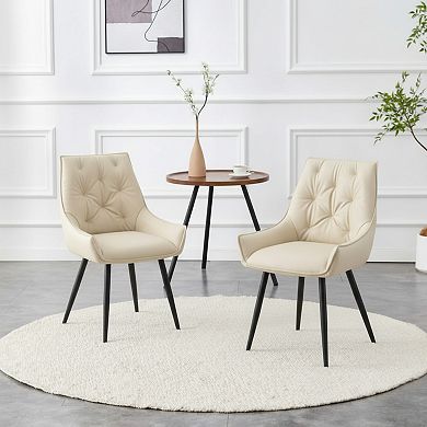 Trikiousd Faux Leather Dining Chairs Set of 2, Mesh-Textured Upholstered Metal Kitchen Chairs