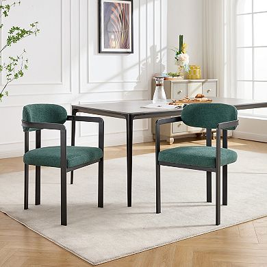 Trikiousd 2-Piece Mid-Century Boucle Dining Chairs with Black Metal Legs