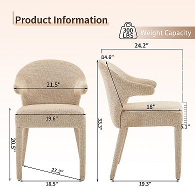 Trikiousd Boucle Fabric Dining Chair Set of 2, Upholstered Armchairs with Metal Legs