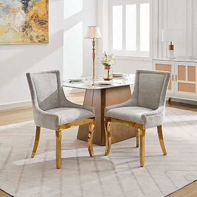 Trikiousd Chenille Dining Chairs Set of 2, Modern Upholstered Accent Chairs with Curved Legs