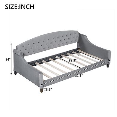 Trikiousd Modern Upholstered Daybed Corner Bed Velvet Sofa Bed with Button Tufted Backrest
