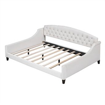 Trikiousd Modern Upholstered Daybed Corner Bed Velvet Sofa Bed with Button Tufted Backrest