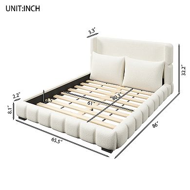 Trikiousd Modern Upholstered Bed Velvet Low-profile Plattform Bed Wood Bed Frame with 2 Pillows