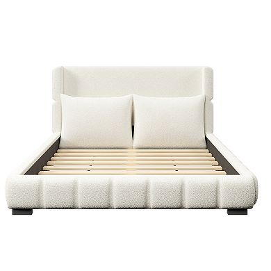 Trikiousd Modern Upholstered Bed Velvet Low-profile Plattform Bed Wood Bed Frame with 2 Pillows