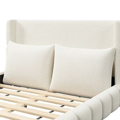 Trikiousd Modern Upholstered Bed Velvet Low-profile Plattform Bed Wood Bed Frame with 2 Pillows