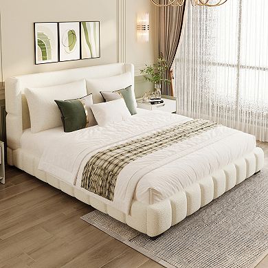 Trikiousd Modern Upholstered Bed Velvet Low-profile Plattform Bed Wood Bed Frame with 2 Pillows