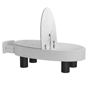 Trikiousd Oval Coffee Table with Faux Marble Top and Hidden Drawer