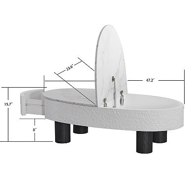 Trikiousd Oval Coffee Table with Faux Marble Top and Hidden Drawer