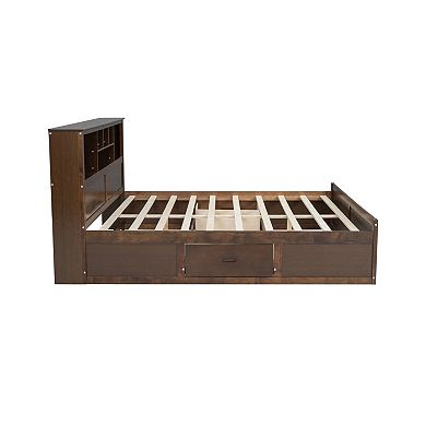 Trikiousd King Size Solid Wood Platform Bed with Storage Headboard, USB & 2 Drawers