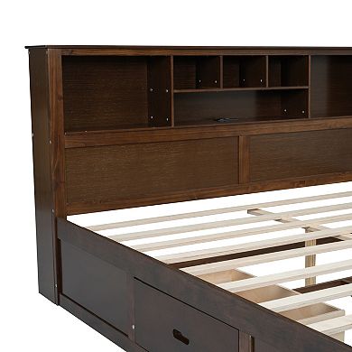 Trikiousd King Size Solid Wood Platform Bed with Storage Headboard, USB & 2 Drawers