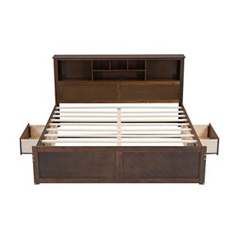 Trikiousd King Size Solid Wood Platform Bed with Storage Headboard, USB & 2 Drawers