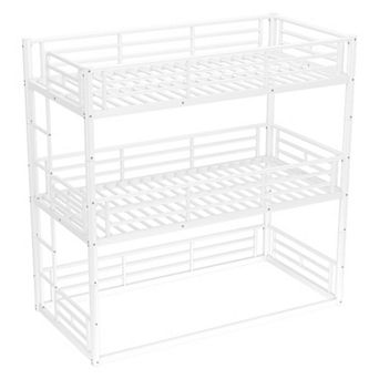 Trikiousd Heavy Duty Triple Bunk Bed for 3 Kids Metal Floor Bunkbeds with Ladder